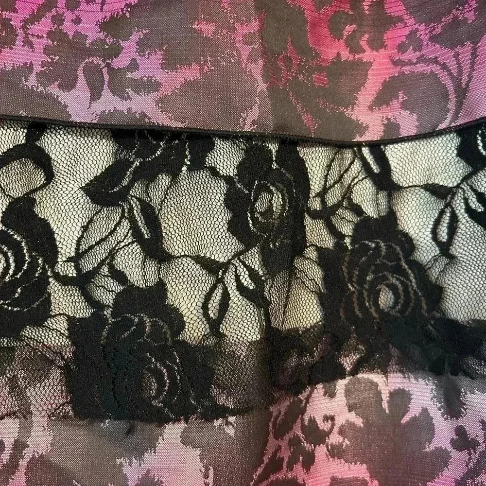 Sharon Tang Pink Black Floral Lace Tiered Midi Skirt‎ Large ST144080005-43 NEW - Picture 9 of 10